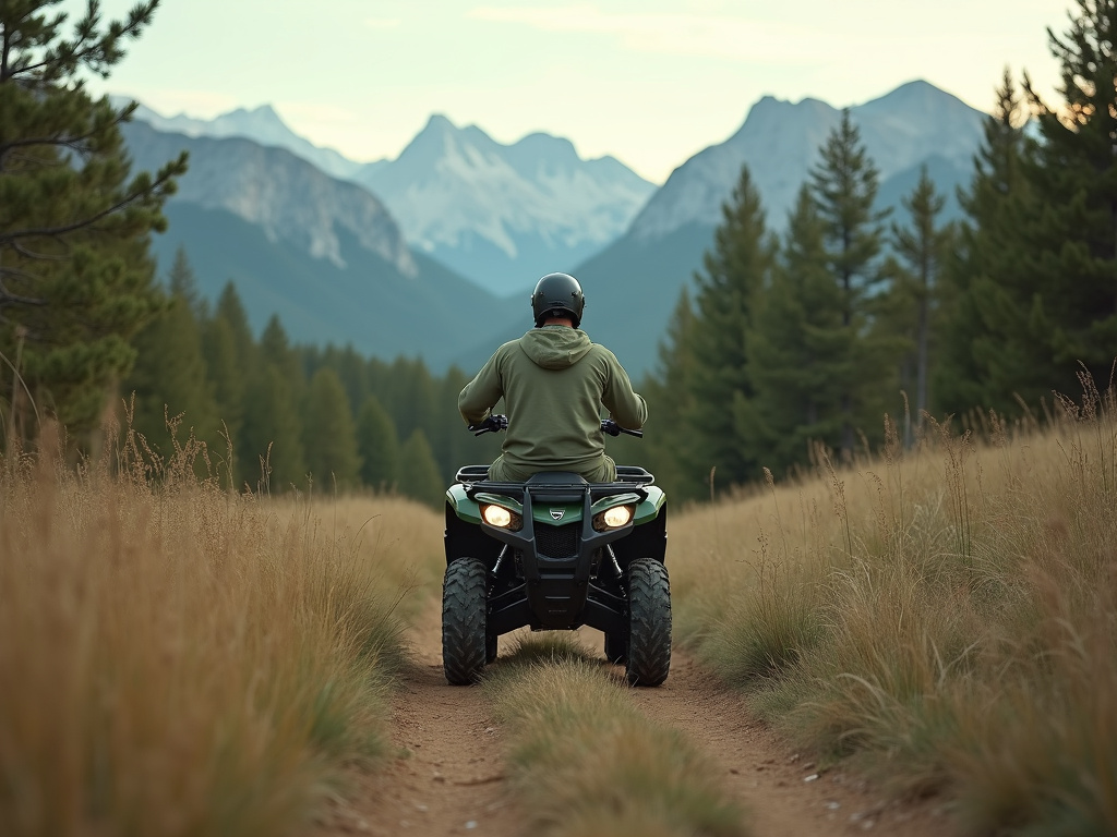 ATV rider on a mountain trail